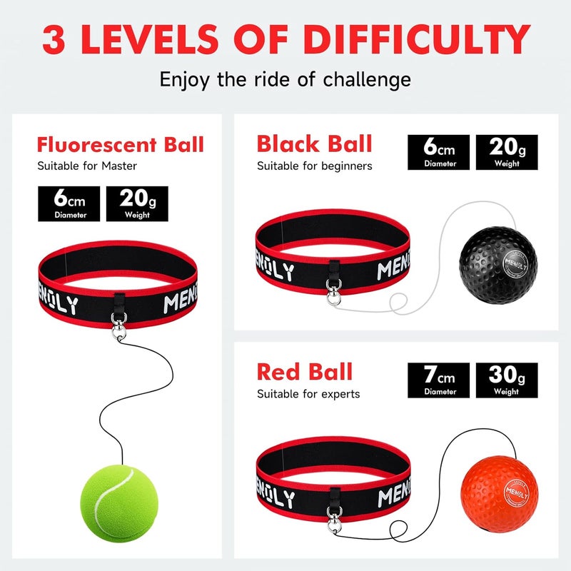 MENOLY Boxing Reflex Ball, Include 3 Boxing Balls and Red Headbands - Image 2